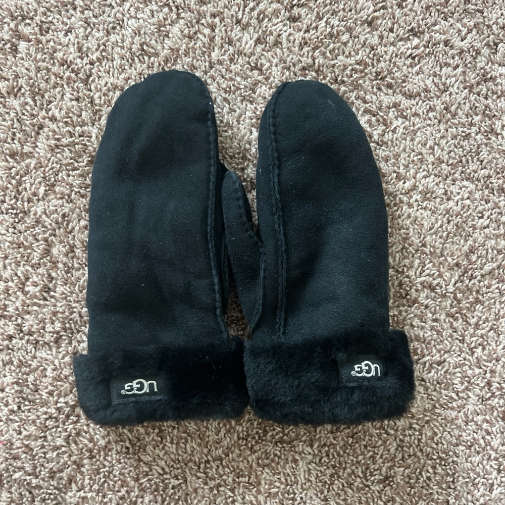 UGG Black Mittens with Plush Trim